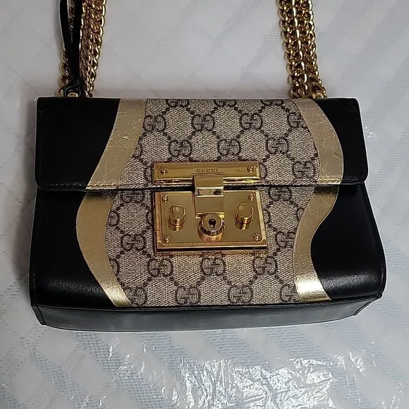 GUCCI Tricolor GG Supreme Canvas And Leather Medium Padlock Shoulder Bag - Picture 2 of 16